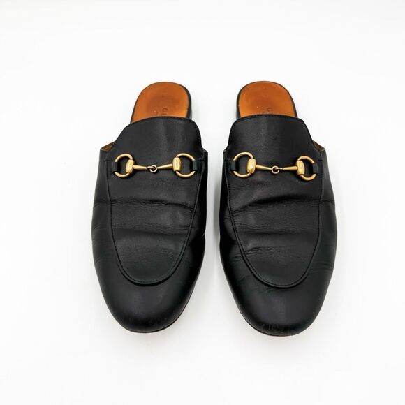 Gucci Princetown Horsebit Black Leather Loafers Mules Slip On Flats EU 38 US 8 - Picture 3 of 10